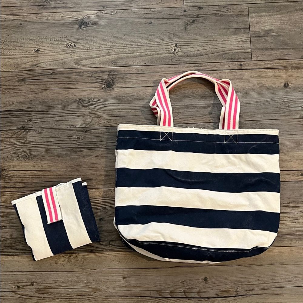 Pottery Barn Kids Striped Baby Bag with Pink Handles